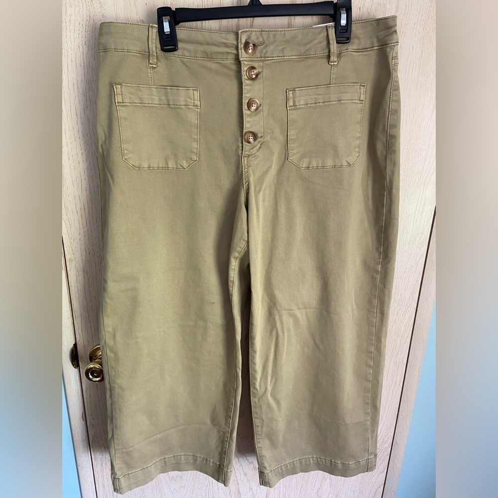 TRIBAL Audrey Hugging Button Fly Wide Leg Pant Olive Khaki Sz 16 NWT - Picture 2 of 15